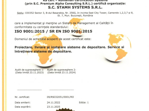 STAMH Systems Romania 9001:2015 Certificates